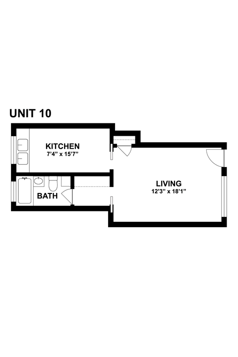 Floor plan for studio, 1 bath, 472 sqft